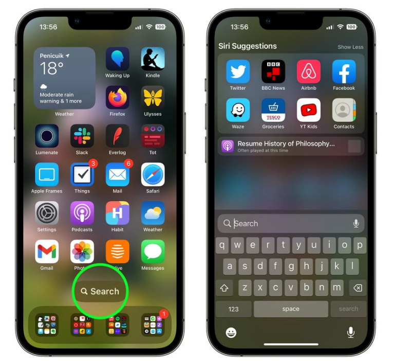 大兴安岭苹果手机维修分享升级到 iOS 16 后，如何删除主屏幕上的搜索按钮 